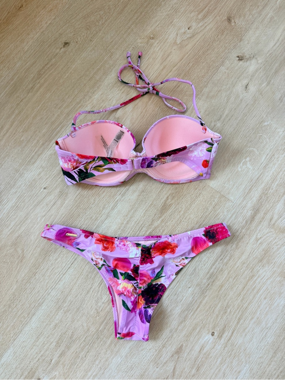 Victoria's Secret Pink Floral Molded Bandeau Bikini Top Small 32D - Picture 2 of 4